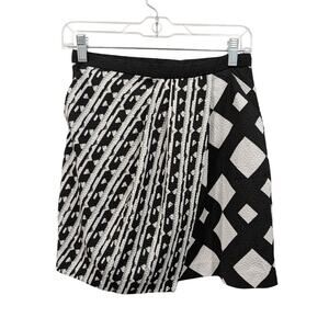 Peter Pilotto Target Graphic Geometric Print Faux Wrap Skirt Size 4 Black White